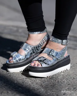 Laura Bellariva Platå sølv sandal med spenner