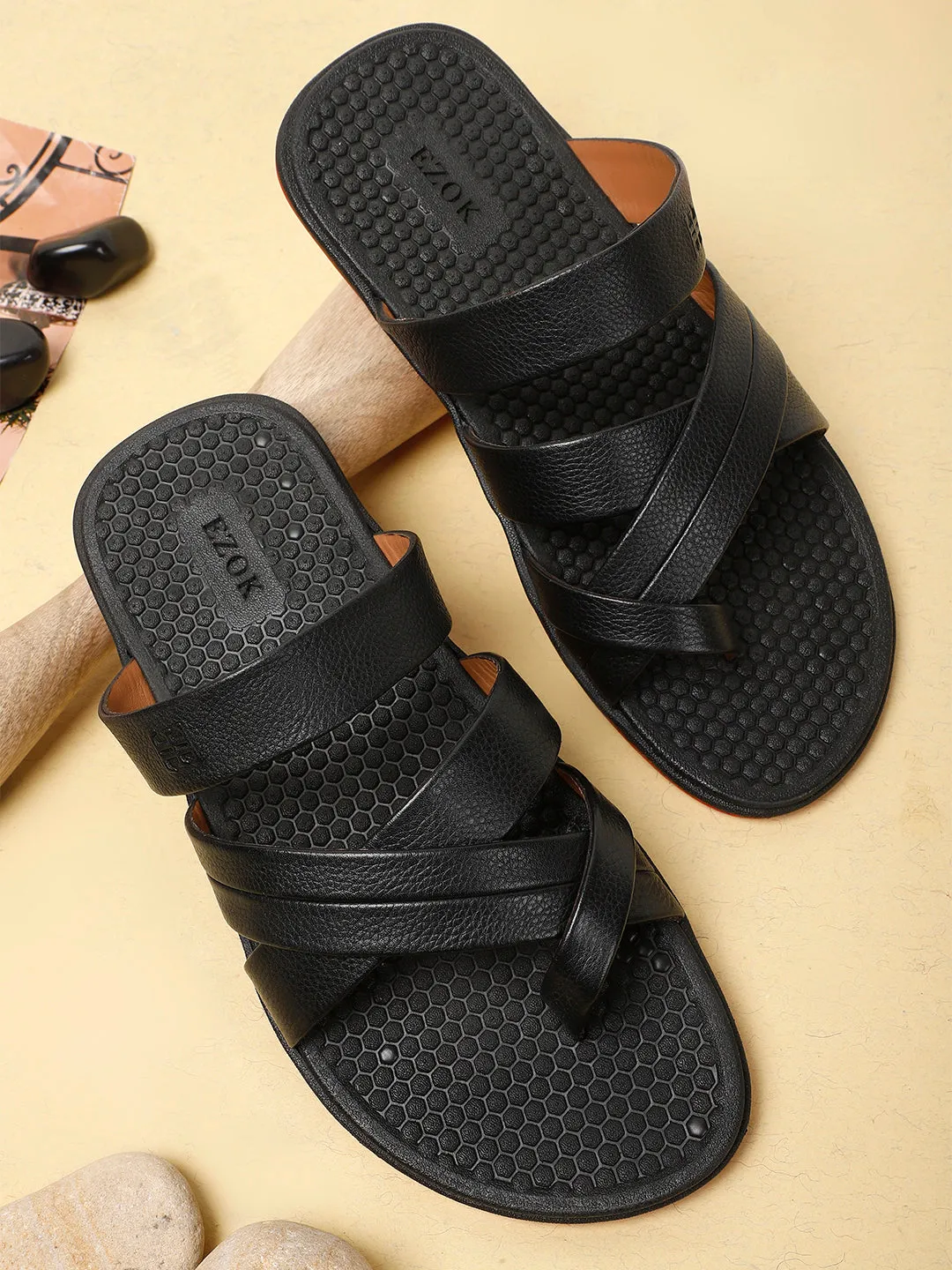 Leather Black sandal for men