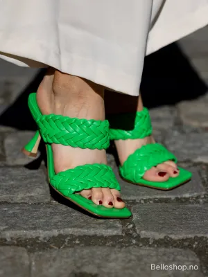 Lola Cruz Grønn flettet sandal med høy hel