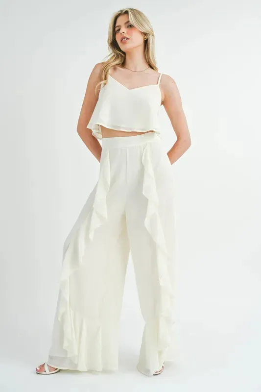 MABLE Crop Cami and Ruffled Wide Leg Pants Set
