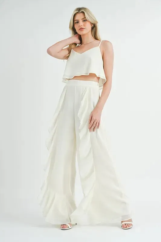 MABLE Crop Cami and Ruffled Wide Leg Pants Set