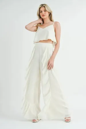 MABLE Crop Cami and Ruffled Wide Leg Pants Set
