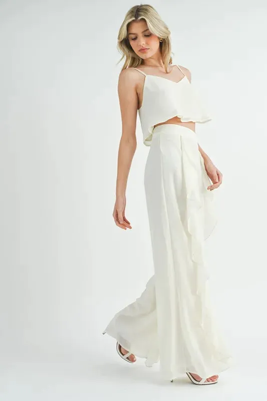 MABLE Crop Cami and Ruffled Wide Leg Pants Set