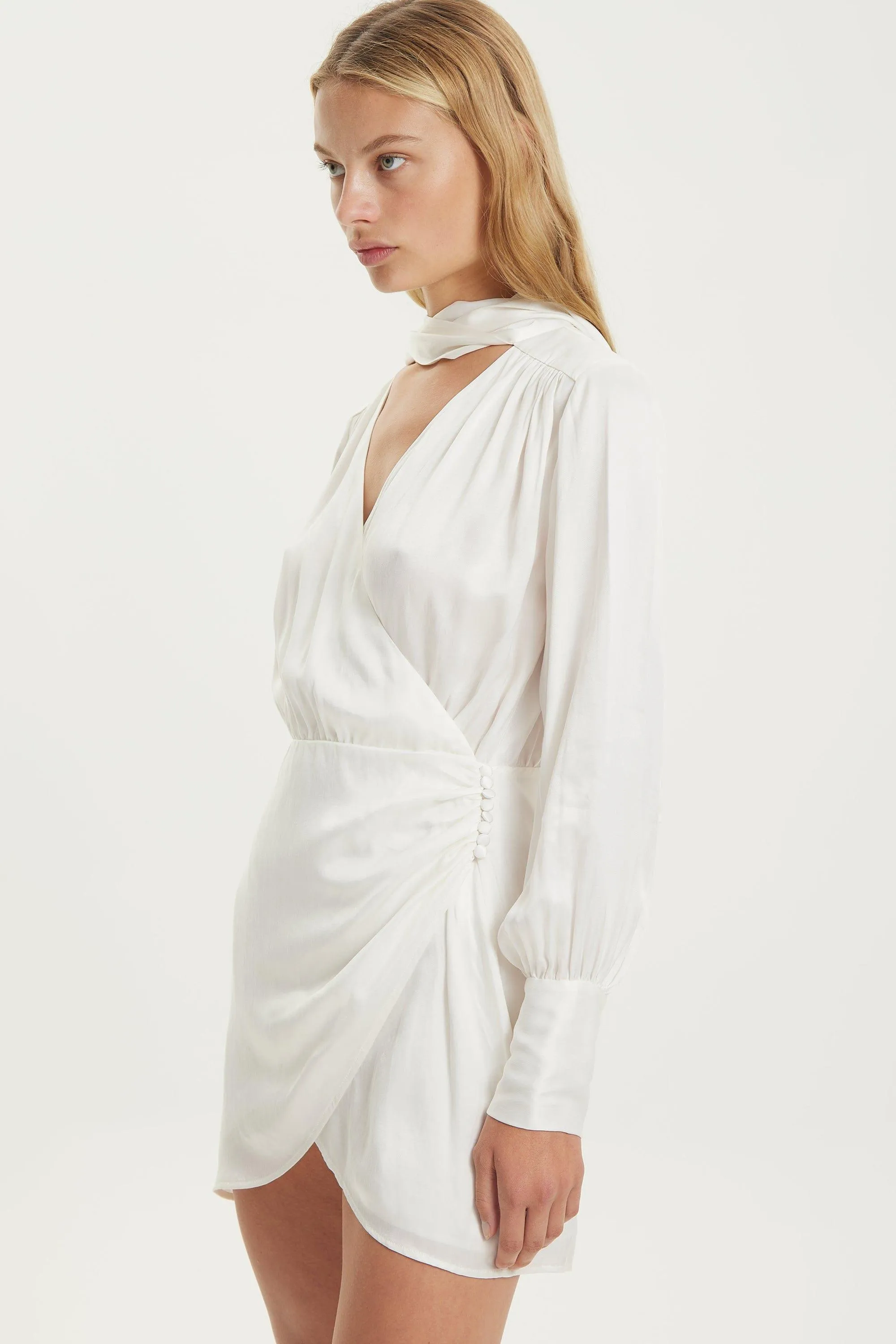 MAGNETIC DRAPE MINI DRESS | OFF WHITE