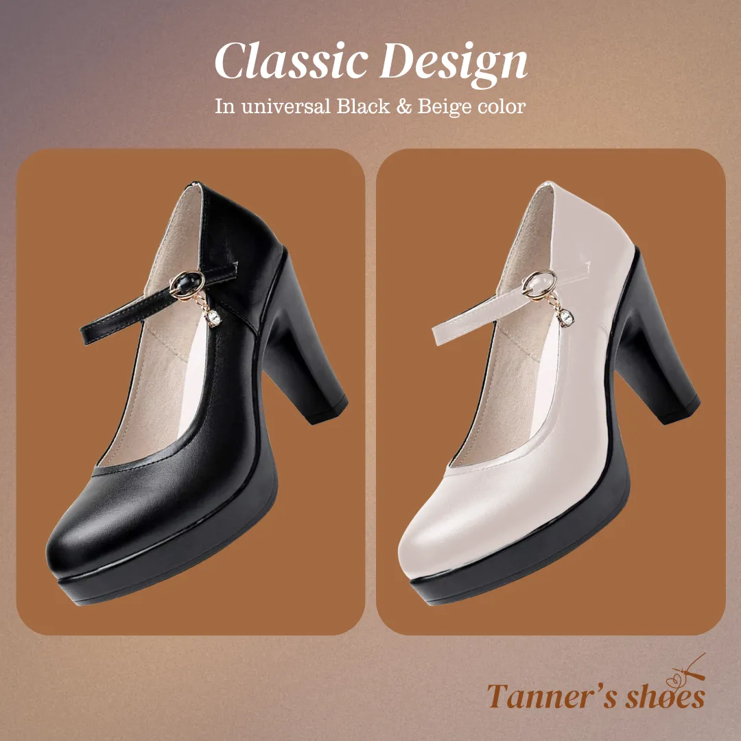 Mary Jane | Leather Heels With Ankle Strap