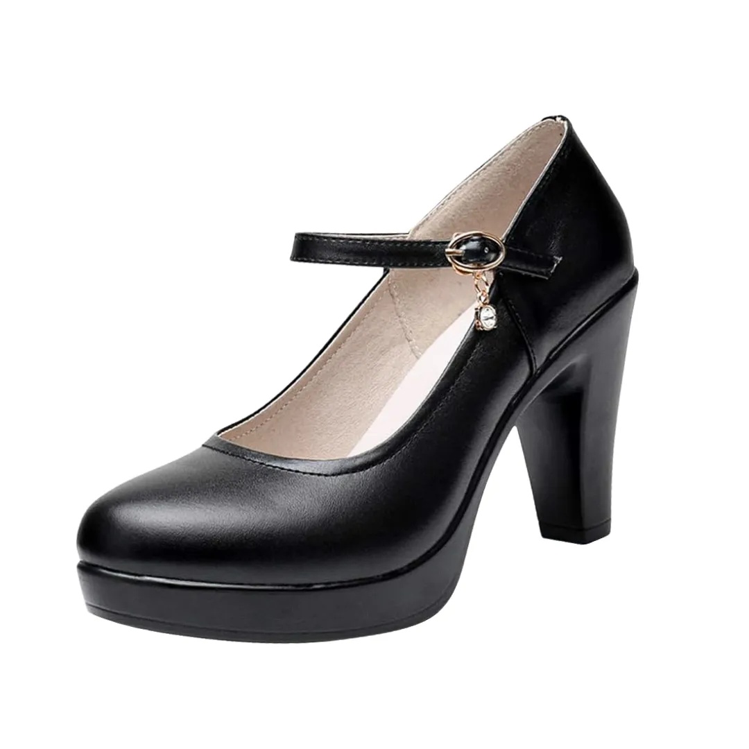 Mary Jane | Leather Heels With Ankle Strap