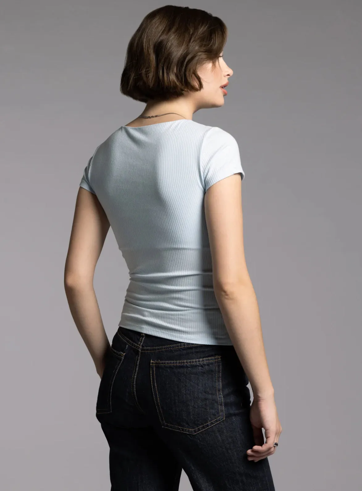Mary Ribbed Tee-Ice Water