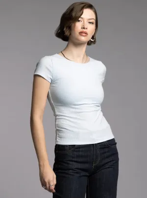 Mary Ribbed Tee-Ice Water