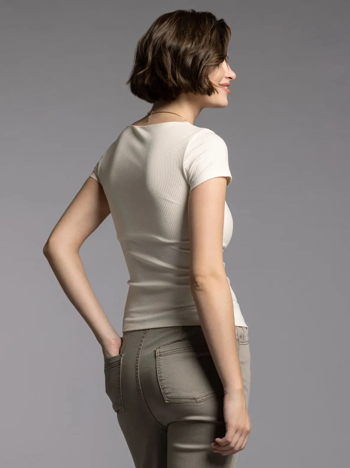 Mary Ribbed Tee-Ivory