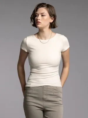 Mary Ribbed Tee-Ivory