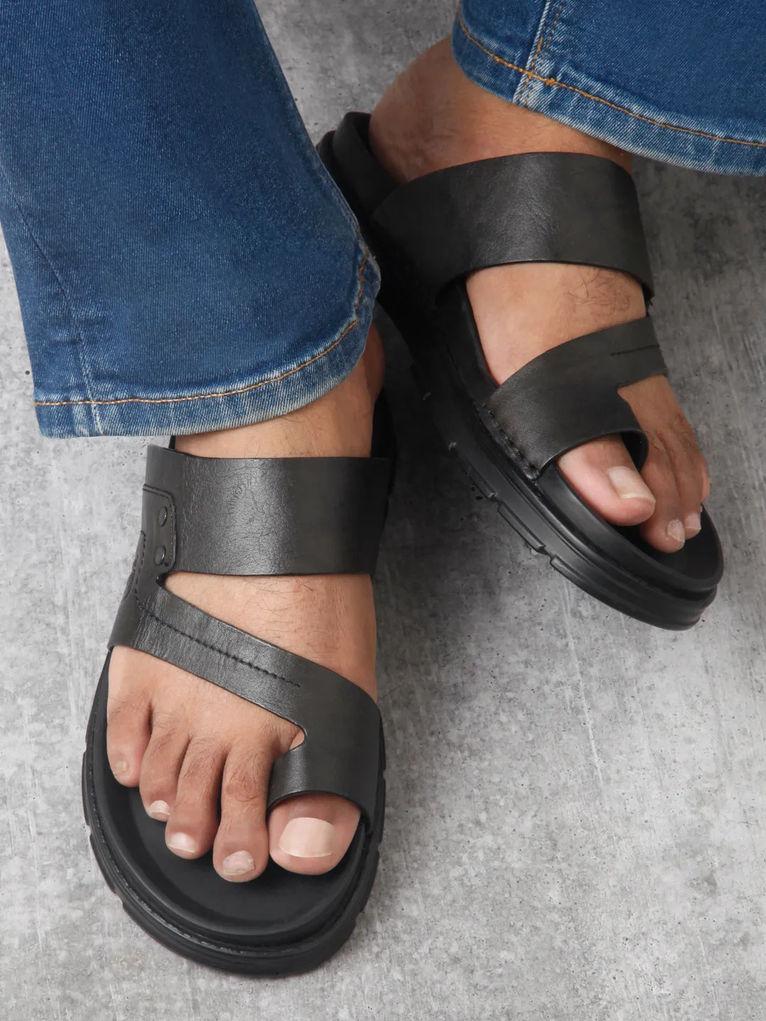 Men's Black Sandal (ID4246)