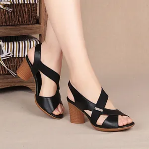 Pofulove Ankle Strap Sandals Peep Toe High Heels Rome Summer Thick Heel Comfortable Shoes Ladies Footwear