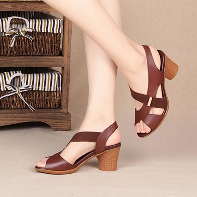 Pofulove Ankle Strap Sandals Peep Toe High Heels Rome Summer Thick Heel Comfortable Shoes Ladies Footwear