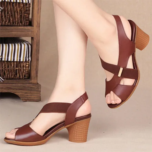Pofulove Ankle Strap Sandals Peep Toe High Heels Rome Summer Thick Heel Comfortable Shoes Ladies Footwear