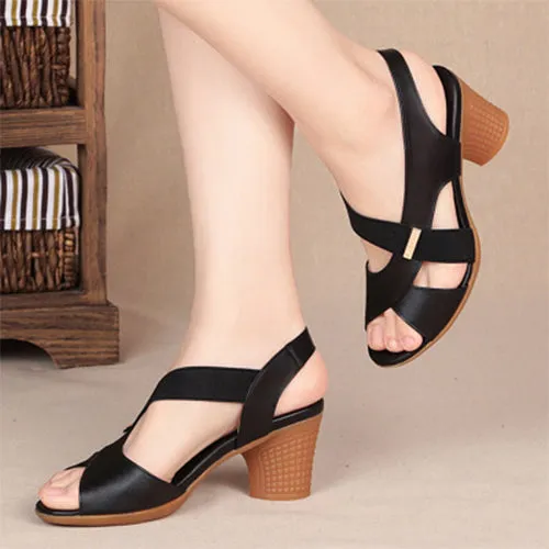 Pofulove Ankle Strap Sandals Peep Toe High Heels Rome Summer Thick Heel Comfortable Shoes Ladies Footwear