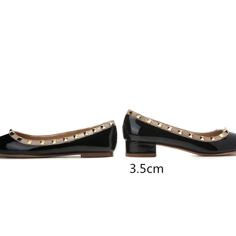 Popular Classic Black Patent Leather Rivet Flat Women Shoes Loafers Ballet Shoes White Mary Jane Pumps Walking Driving