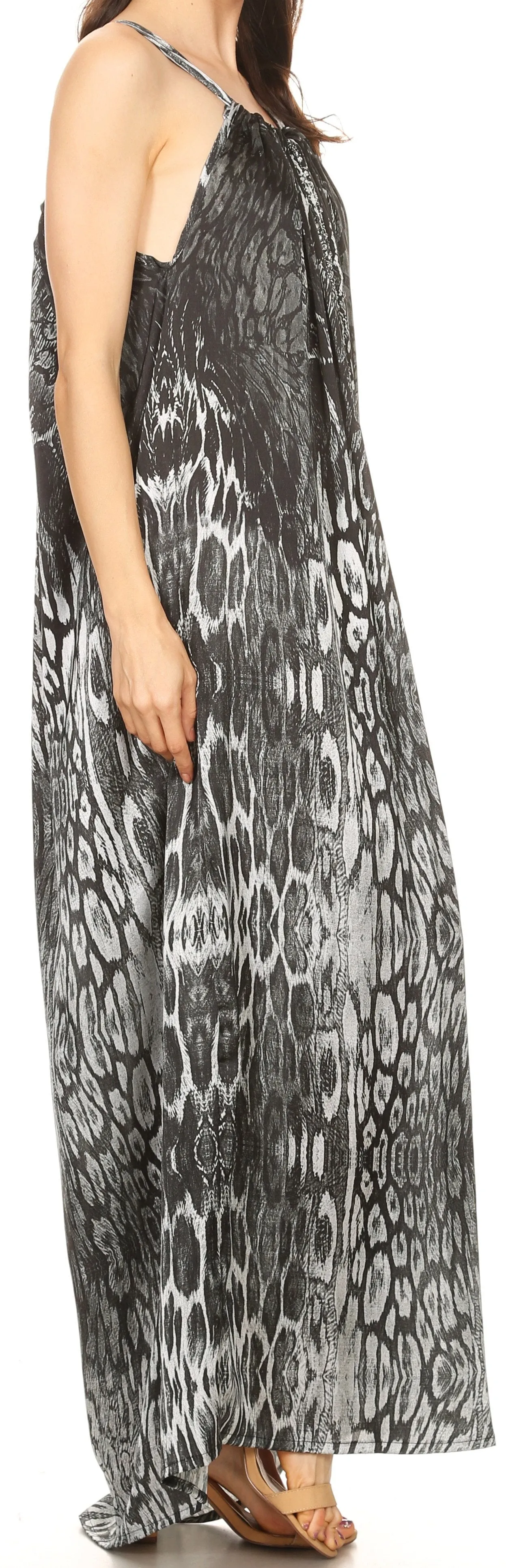 Sakkas Calypso Long Adjustable Column Dress with Animal Print and Rhinestones