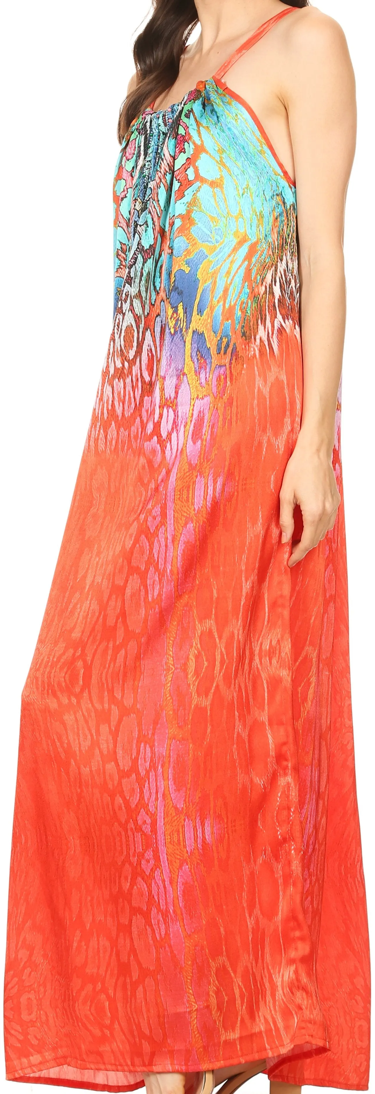 Sakkas Calypso Long Adjustable Column Dress with Animal Print and Rhinestones