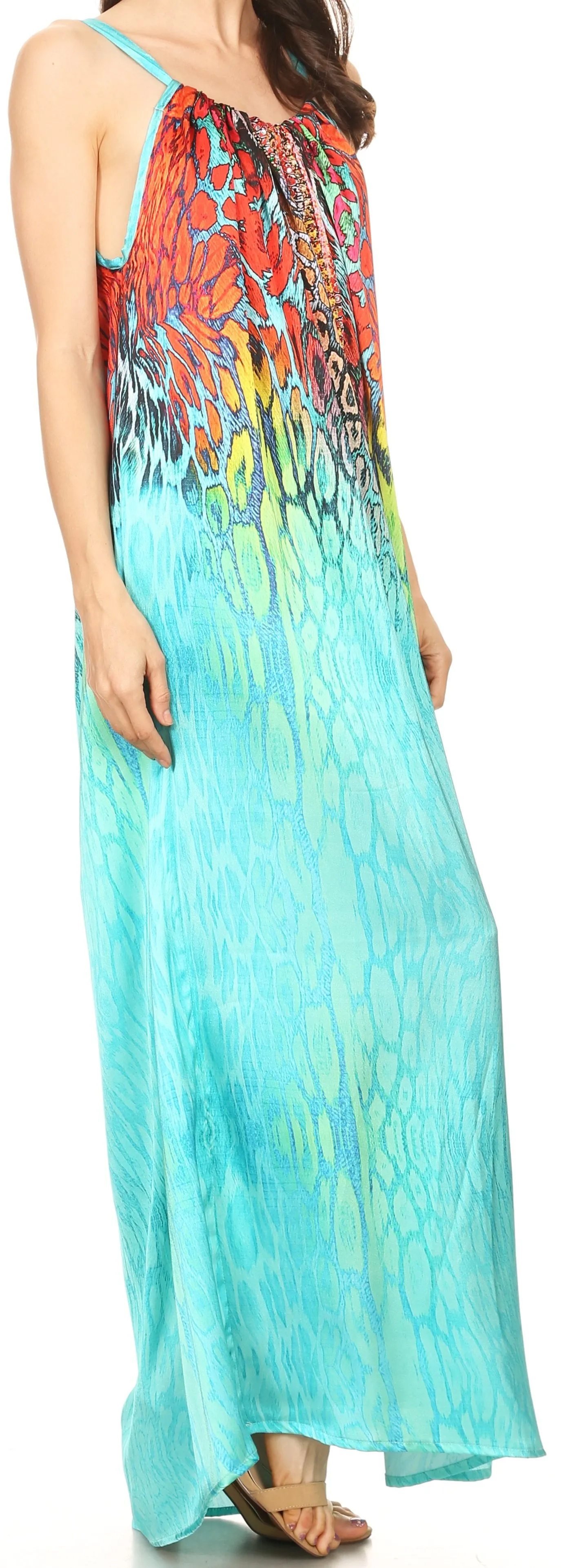 Sakkas Calypso Long Adjustable Column Dress with Animal Print and Rhinestones