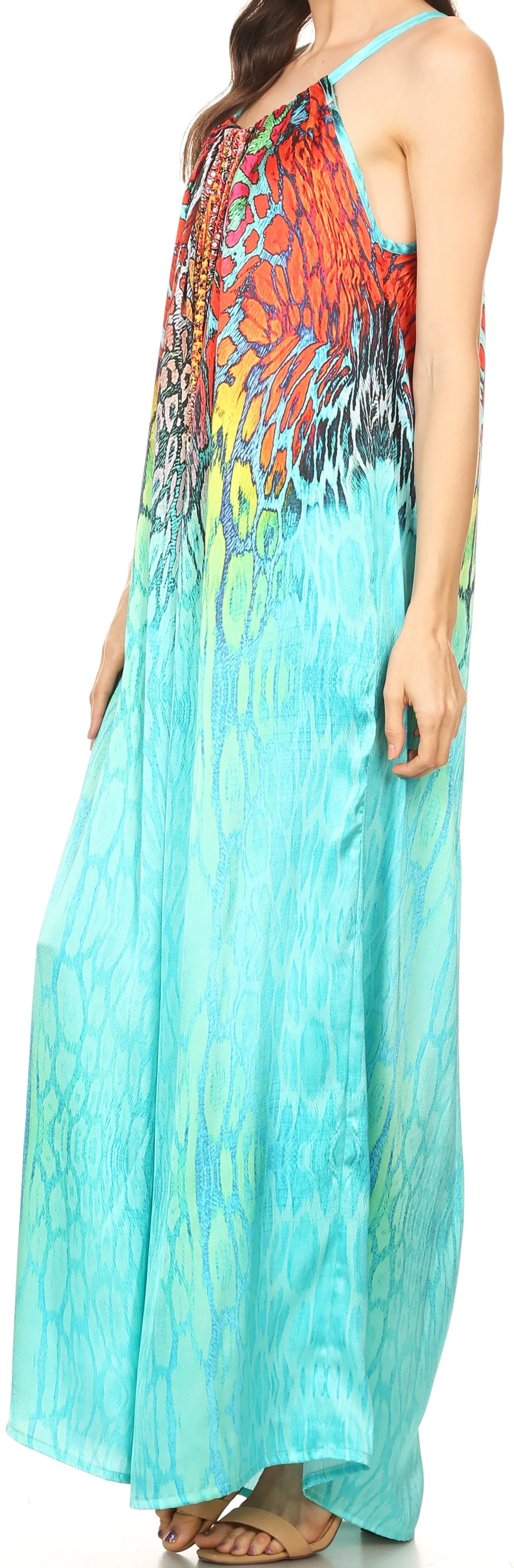 Sakkas Calypso Long Adjustable Column Dress with Animal Print and Rhinestones