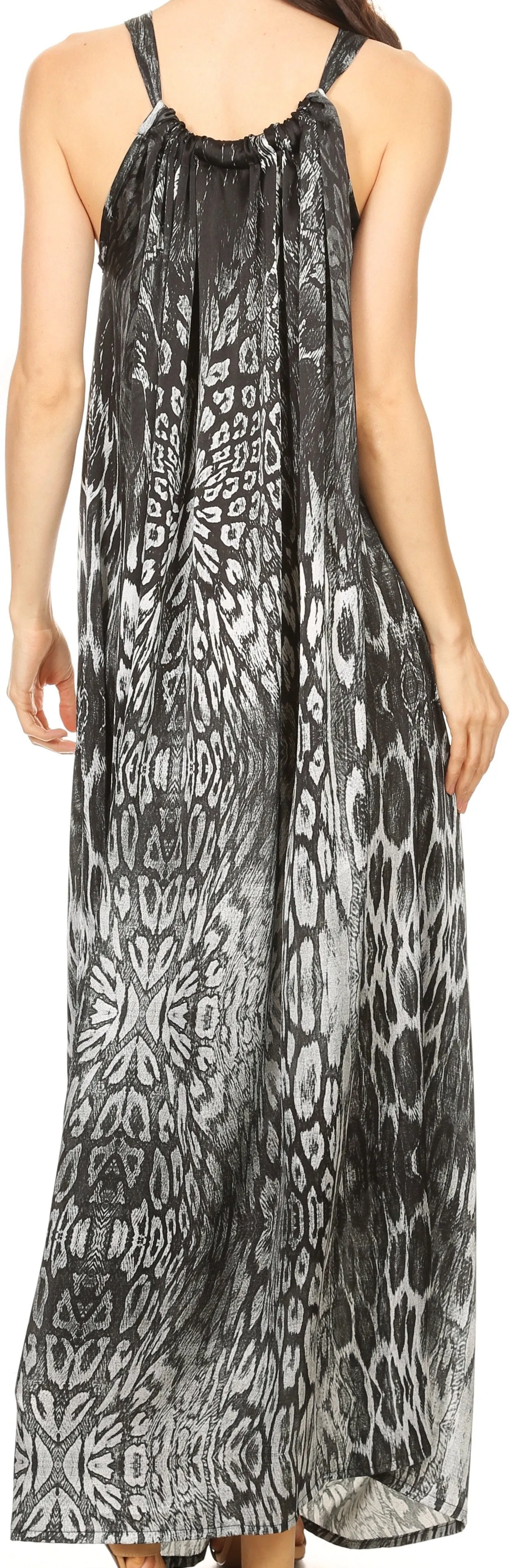 Sakkas Calypso Long Adjustable Column Dress with Animal Print and Rhinestones