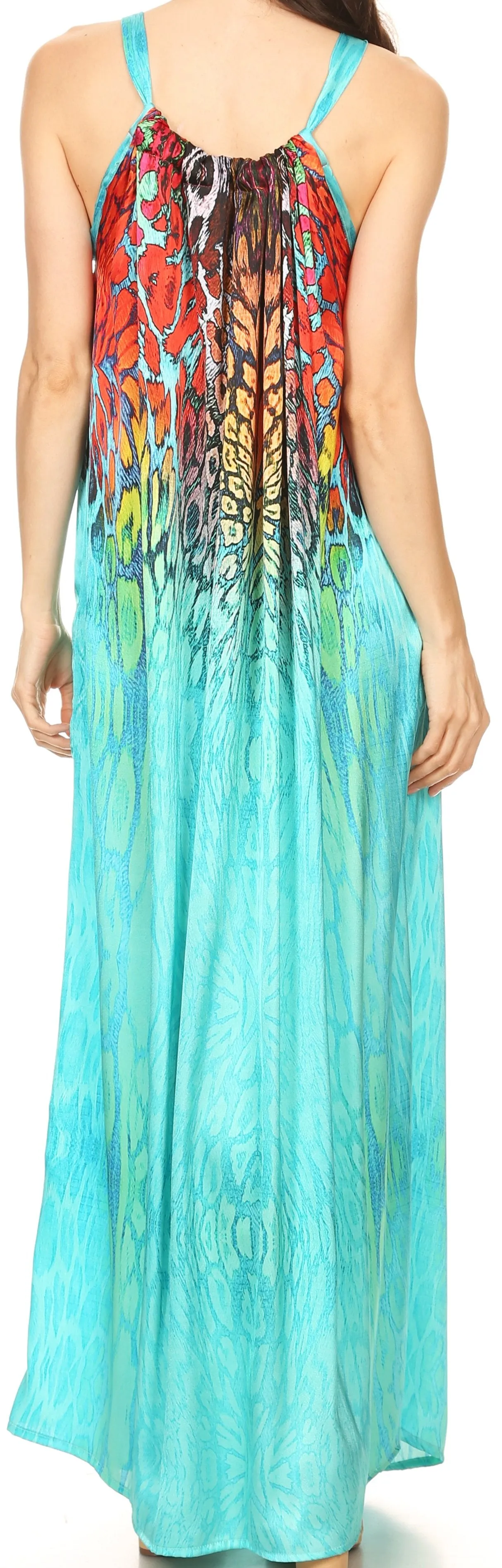 Sakkas Calypso Long Adjustable Column Dress with Animal Print and Rhinestones