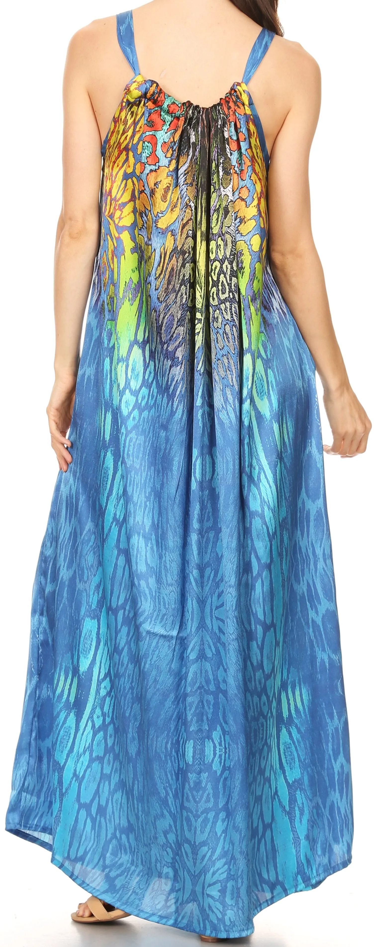 Sakkas Calypso Long Adjustable Column Dress with Animal Print and Rhinestones