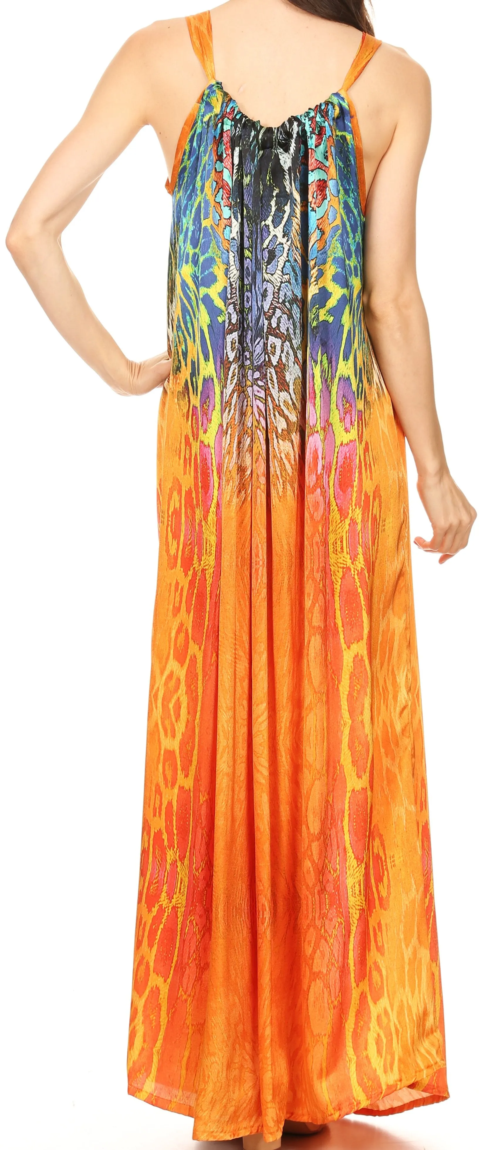 Sakkas Calypso Long Adjustable Column Dress with Animal Print and Rhinestones
