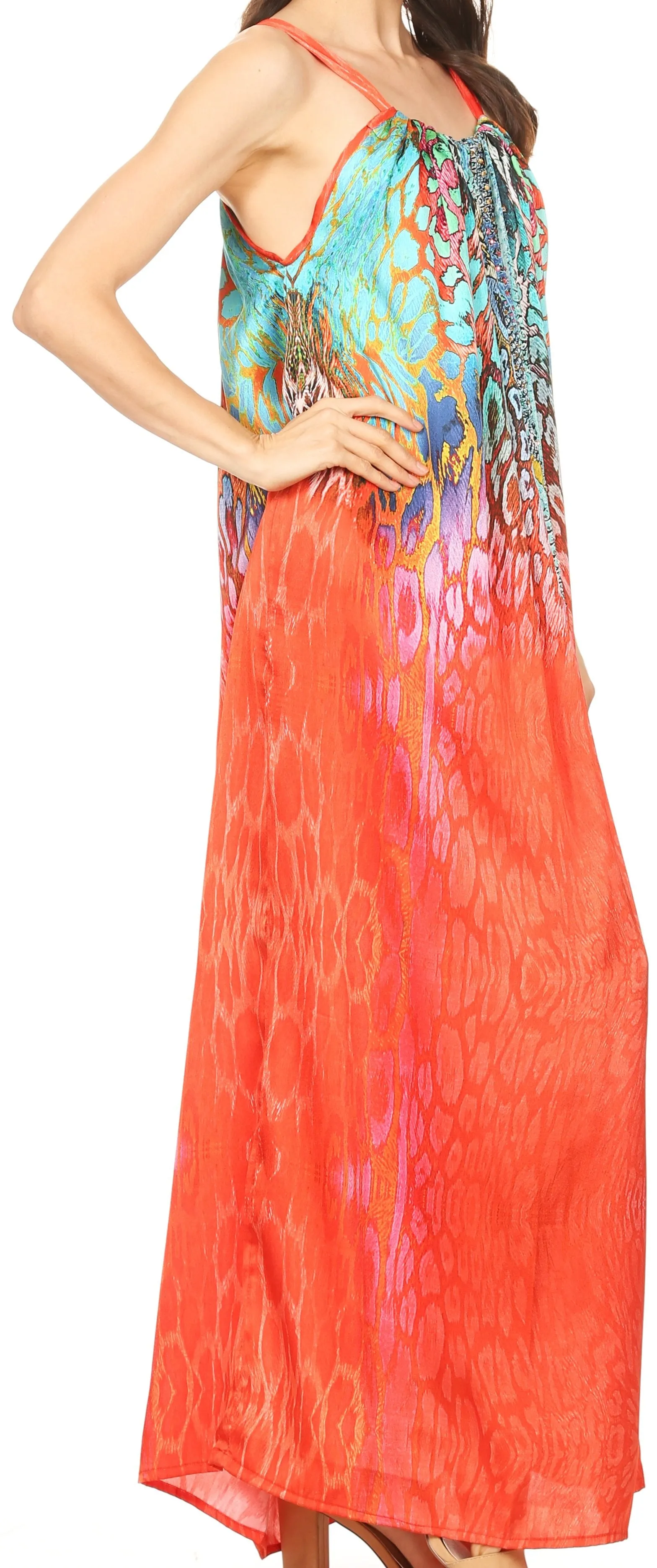 Sakkas Calypso Long Adjustable Column Dress with Animal Print and Rhinestones