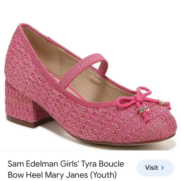 Sam EdelmanGirls' Tyra Boucle Bow Heel Mary Janes (Youth) NWT $80