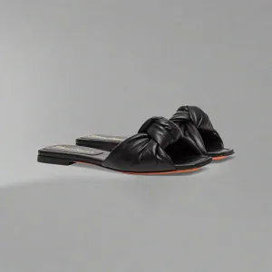 Santoni WOMEN’S BLACK LEATHER SLIDE SANDAL WITH KNOT