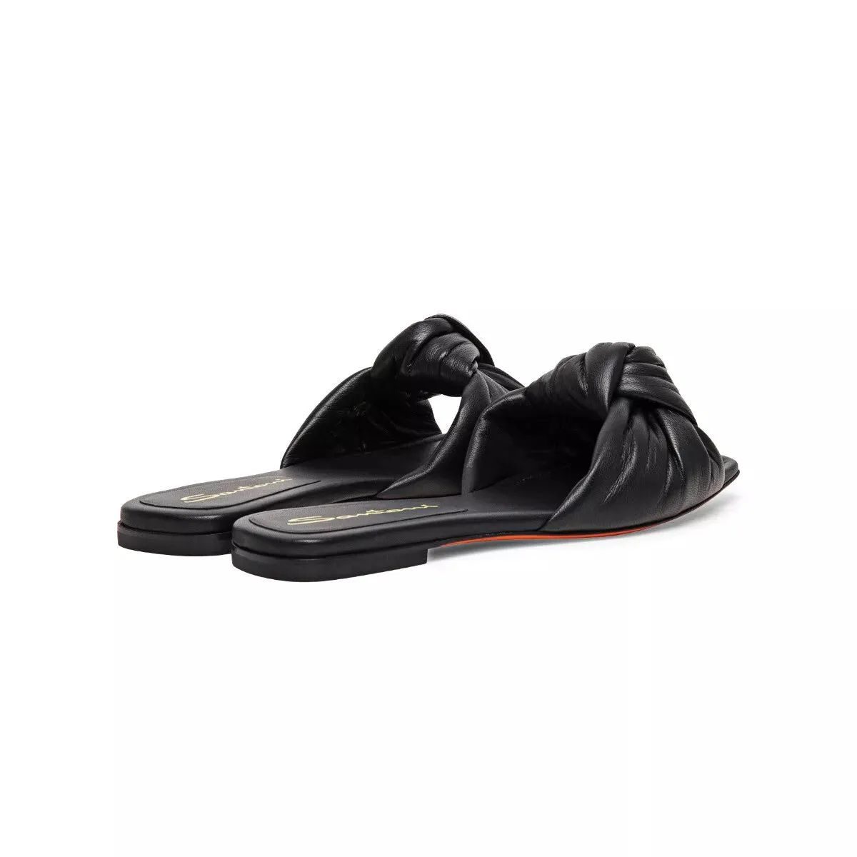 Santoni WOMEN’S BLACK LEATHER SLIDE SANDAL WITH KNOT