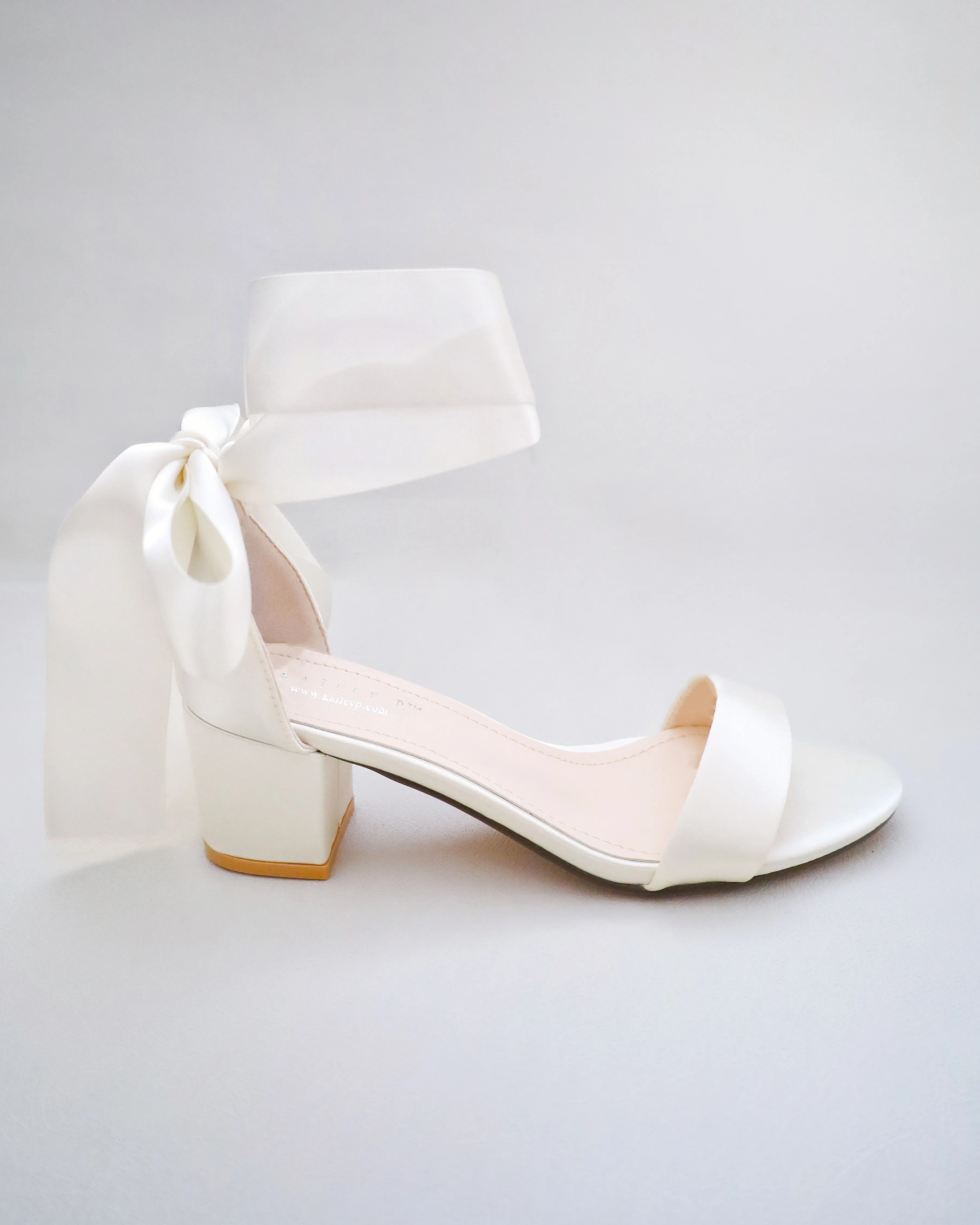 Satin Block Heel Sandal with Wrapped Ribbon Tie