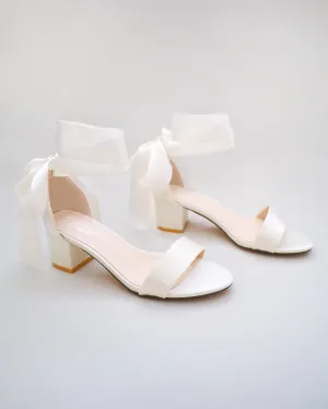 Satin Block Heel Sandal with Wrapped Ribbon Tie