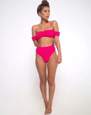 Shaca Bikini Bottom in 80's Crinkle Pink Highlighter