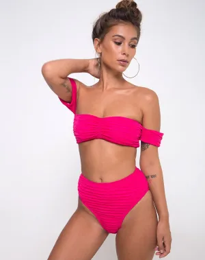 Shaca Bikini Top in 80's Crinkle Pink Highlighter