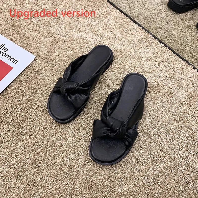 Simple Black Low-Heel Soft-Soled Summer Slippers