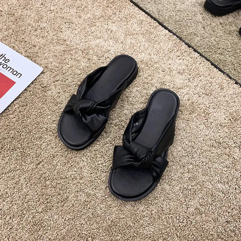 Simple Black Low-Heel Soft-Soled Summer Slippers