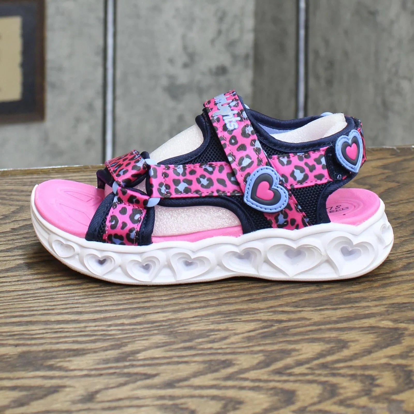 Skechers Girls' Lifestyle Lights Heart Savvy Cat Sandal Hot Pink / Blue 1