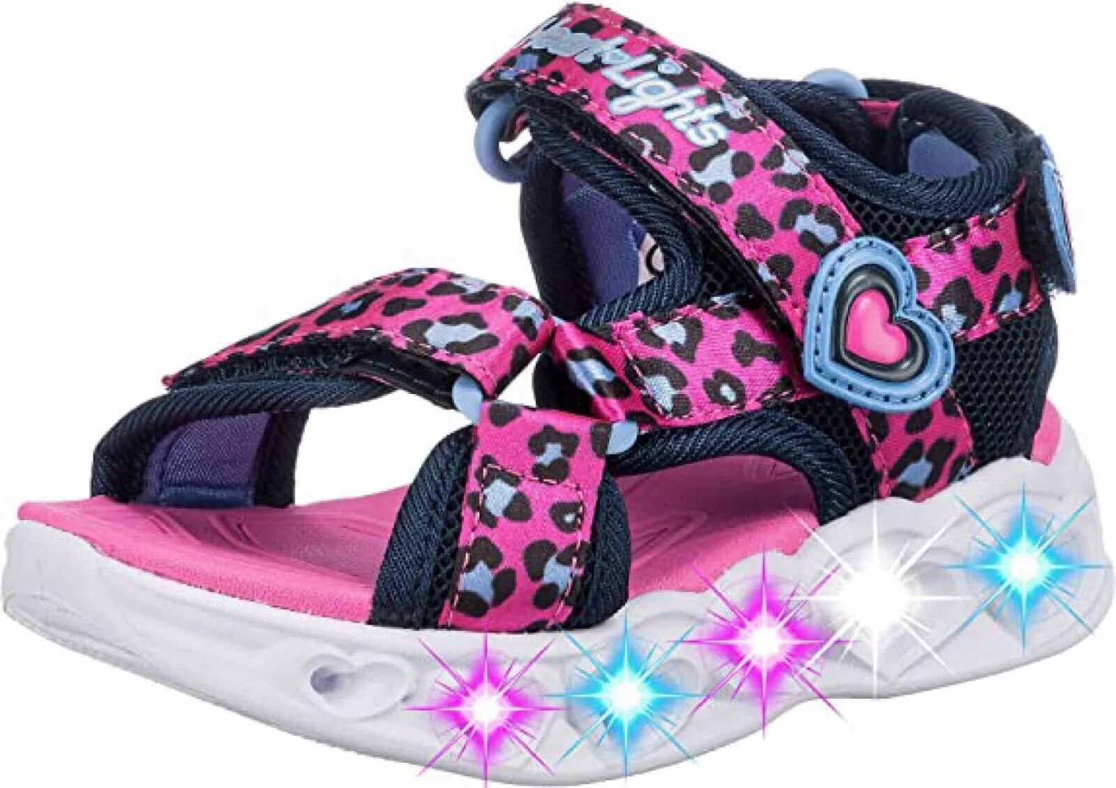 Skechers Girls' Lifestyle Lights Heart Savvy Cat Sandal Hot Pink / Blue 1