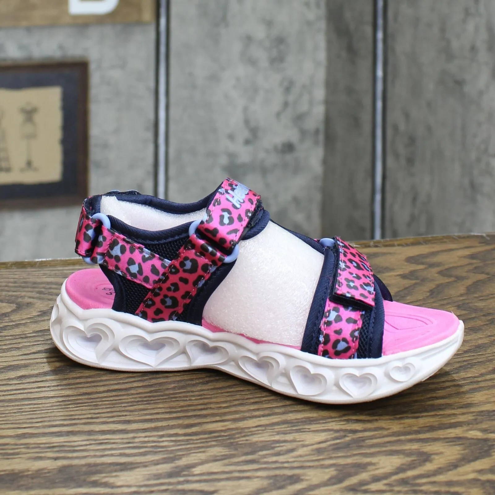 Skechers Girls' Lifestyle Lights Heart Savvy Cat Sandal Hot Pink / Blue 1