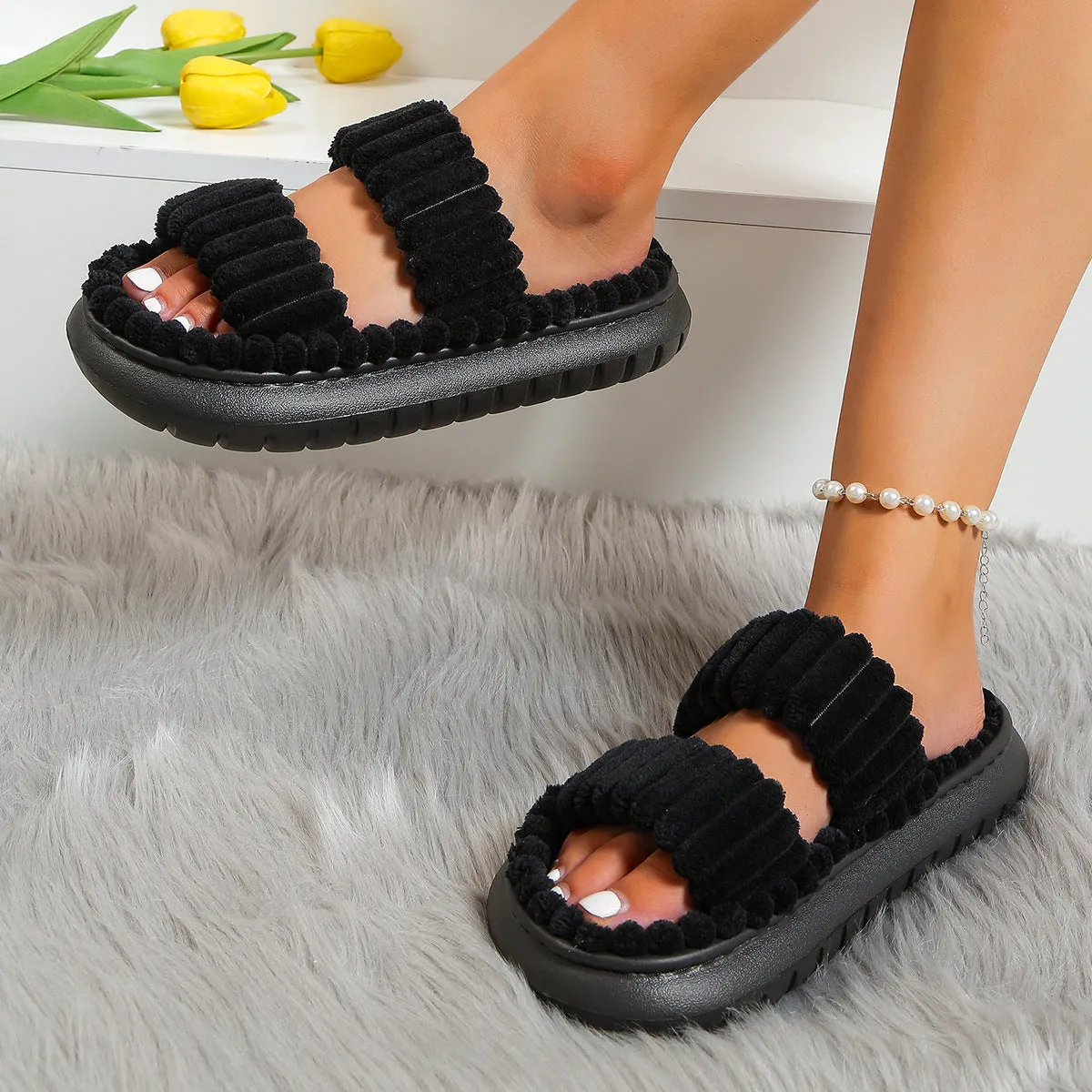 Soft Lamb Wool Cotton Slippers