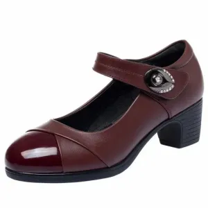 Soft-soled Leather Orthopedic Shoes with Diamond Button