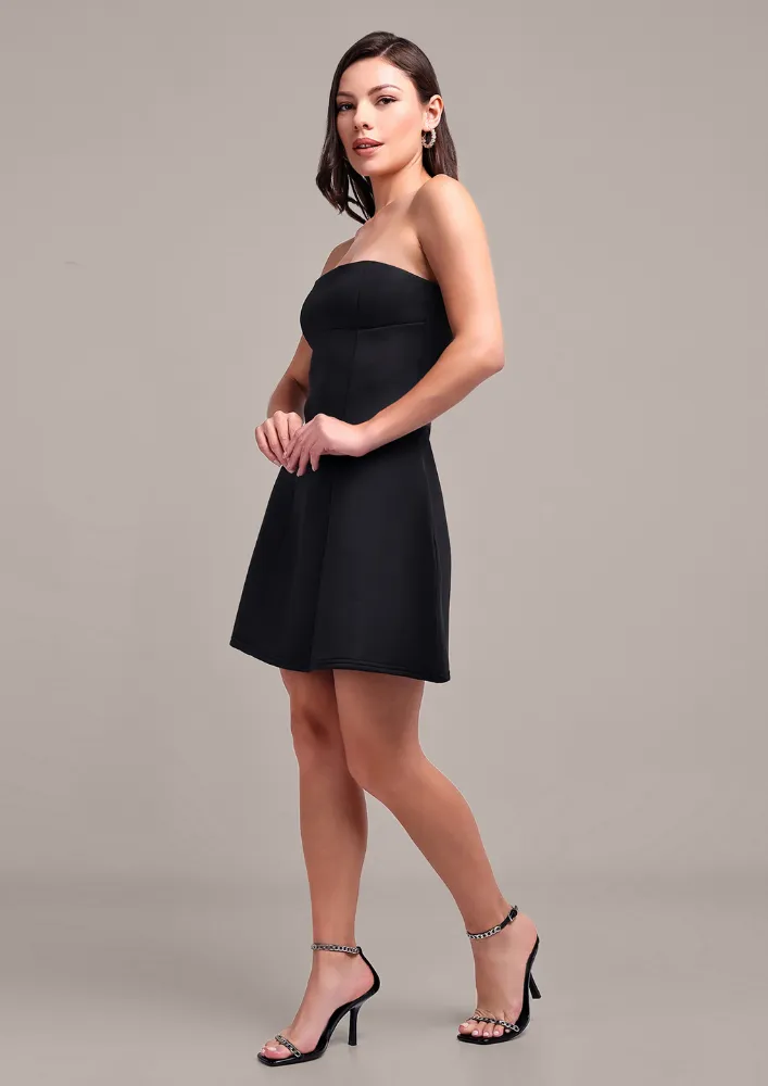 Solid Black Tube Mini Dress