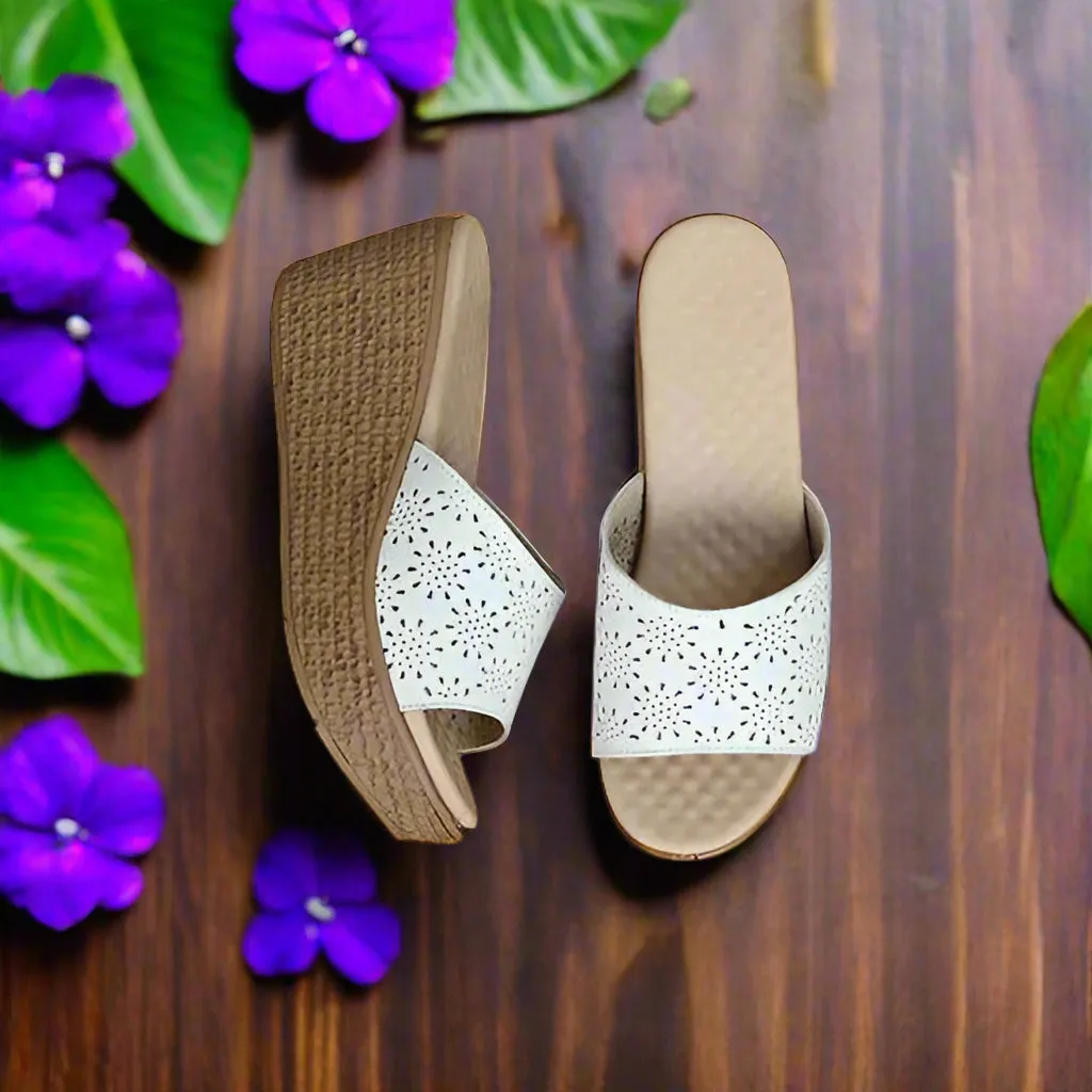Stylish  Zinnia Wedges: Trendy Womens Floral Sandals for Garden Parties