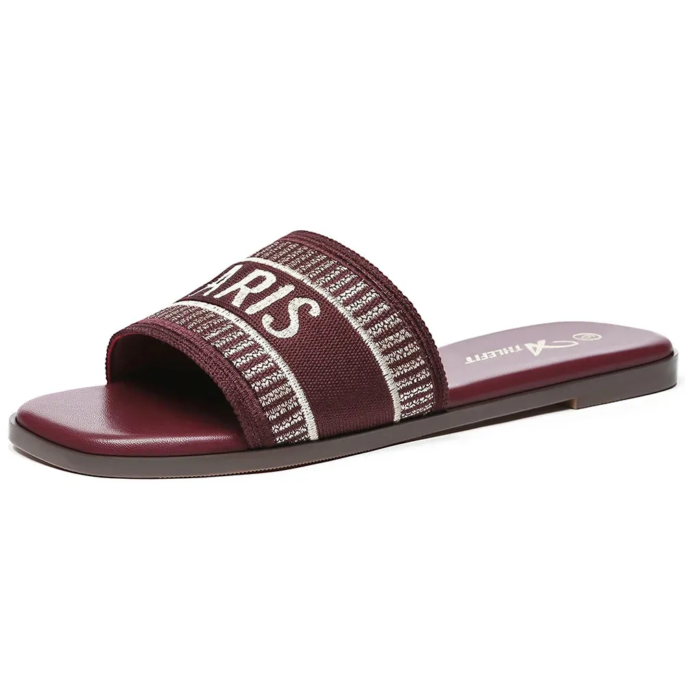 Summer Women Letter Flat Sandals Casual Comfortable Slip Slide 2024 Fashion Vintage Slippers Shoes Classic New