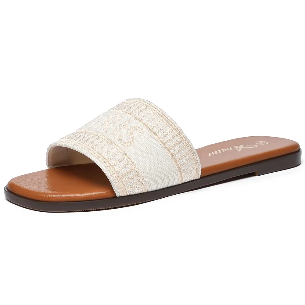 Summer Women Letter Flat Sandals Casual Comfortable Slip Slide 2024 Fashion Vintage Slippers Shoes Classic New