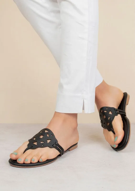 The Sadie Laser Cut Sandal in Black