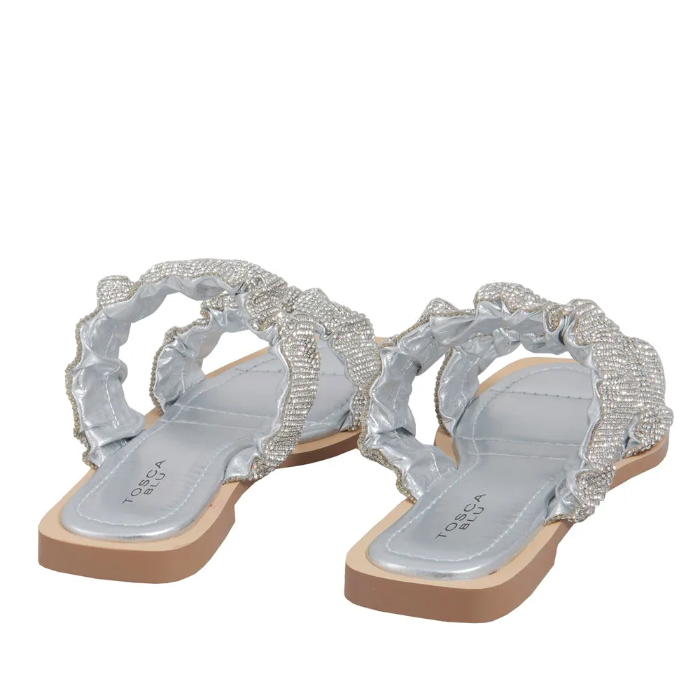 Tosca Blu Sølv strass sandal med to remmer og lav hel