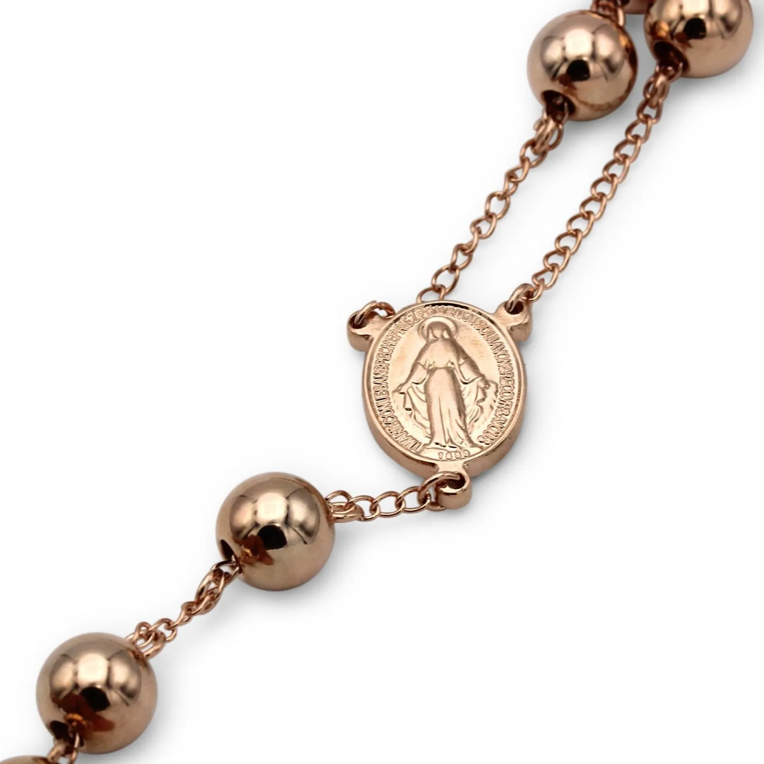 Traditional Rose Gold Rosary Necklace Five Decade Catholic Prayer Beads 10mm